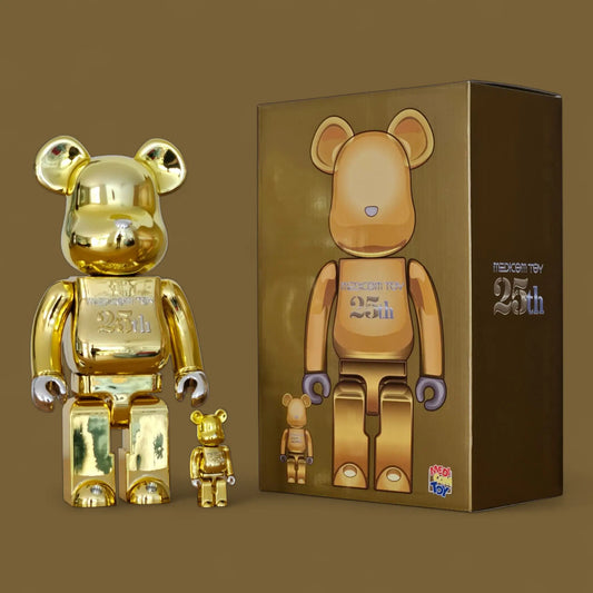 Bearbrick Medicom Toy 25th Anniversary Model Gold Chrome 100%+400% mit Verpackung