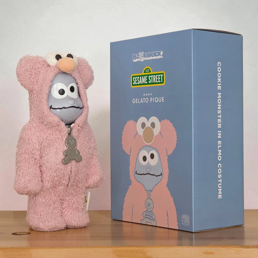 Bearbrick Sesame Street × Gelato Pique Cookie Monster in Elmo Costume 400% mit Verpackung