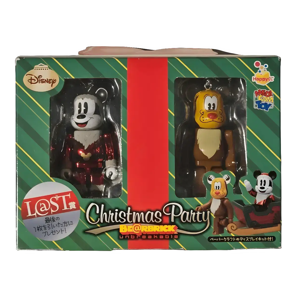 Bearbrick Happy Kuji 'Disney Christmas Party' (2012) - L@ST Mickey Mouse Metallic Santa Version & Pluto Reindeer Version 100% in der Verpackung