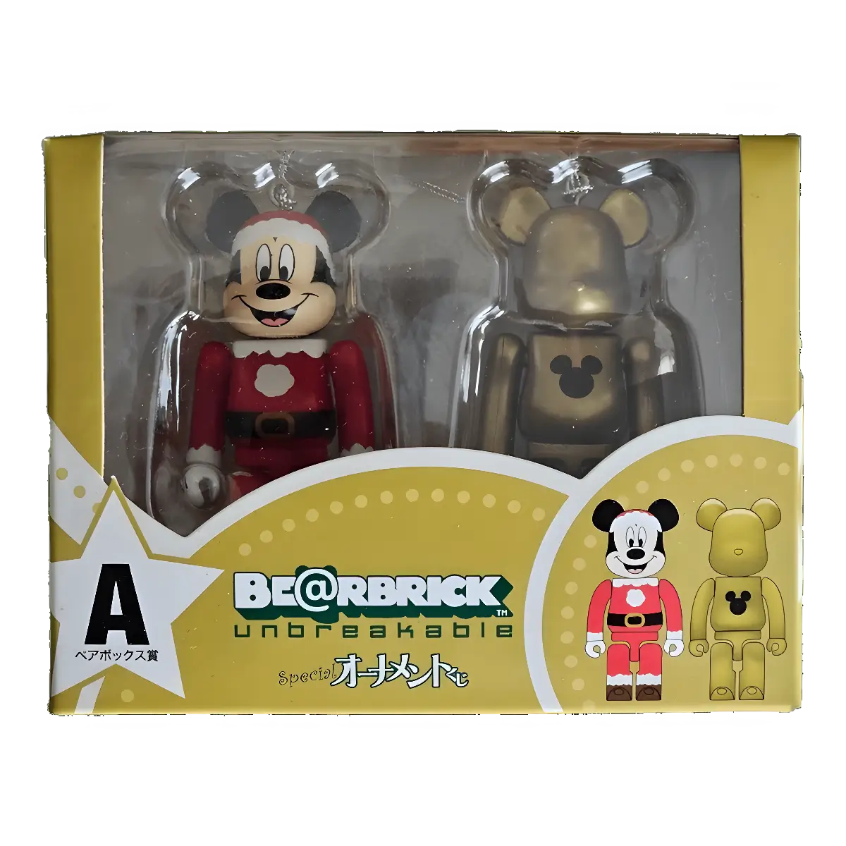 Bearbrick Happy Kuji 'Disney Special Ornament' (2011) - A Mickey Mouse Santa Version & Gold Metallic 100% in der Verpackung