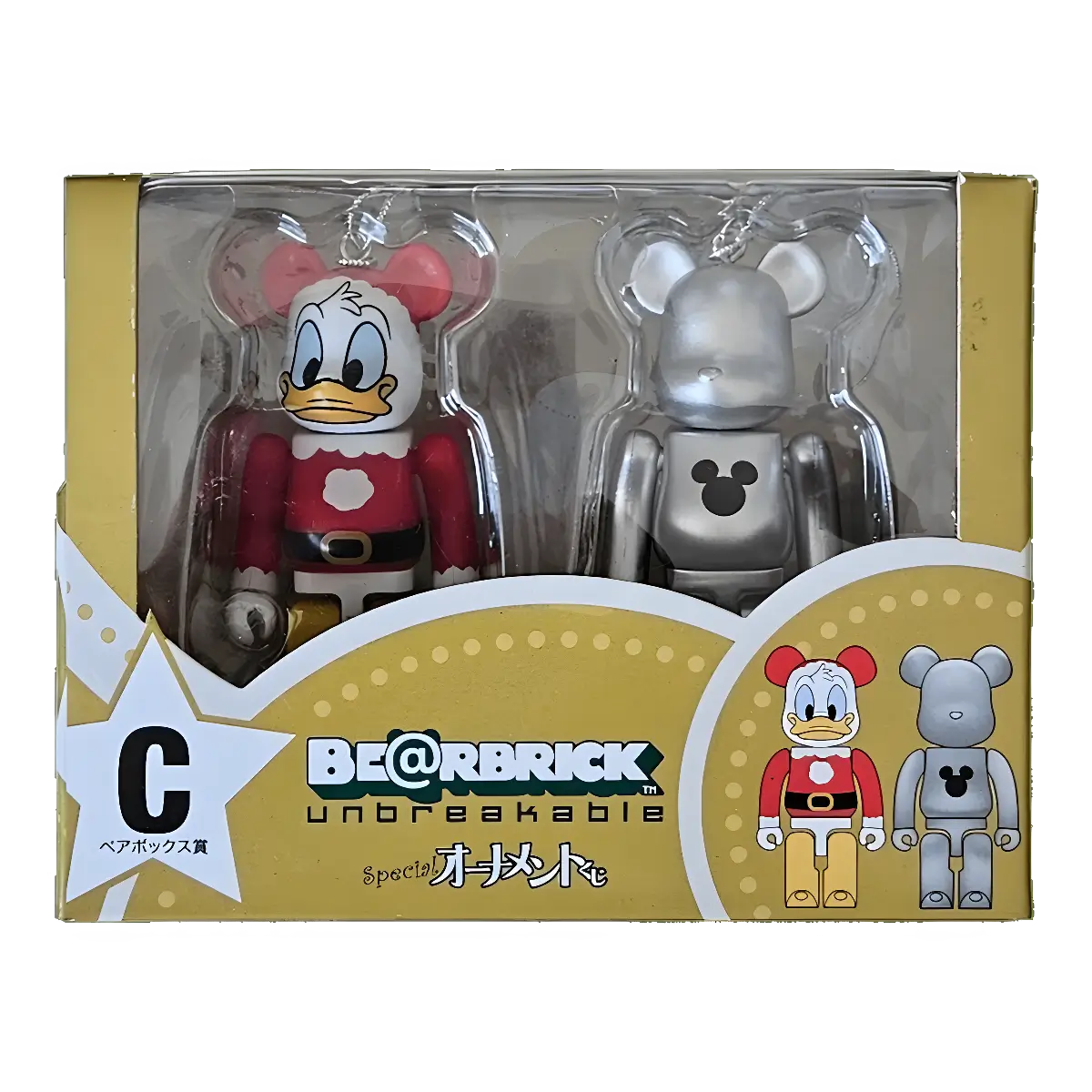 Bearbrick Happy Kuji 'Disney Special Ornament' (2011) - C Donald Duck Santa Version & Silver Metallic 100% in der Verpackung