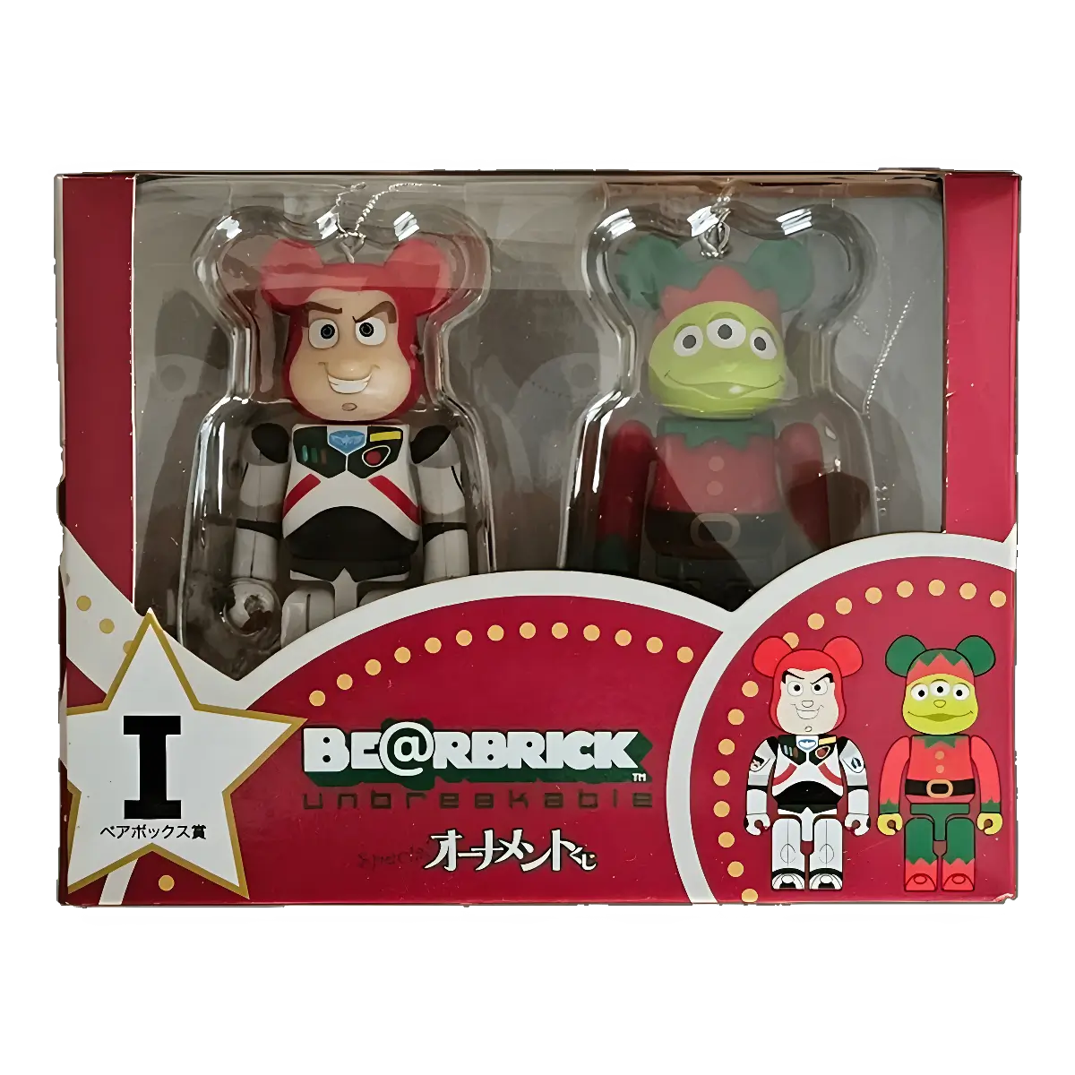 Bearbrick Happy Kuji 'Disney Special Ornament' (2011) - I Buzz Lightyear Christmas Version & Alien Christmas Gnome Version 100% in der Verpackung