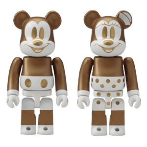 Bearbrick Happy Kuji 'Disney Special Ornament' (2011) - J Mickey Mouse Gold & White Version & Minnie Mouse Gold & White Version 100% Herstellerbild