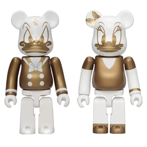 Bearbrick Happy Kuji 'Disney Special Ornament' (2011) - K Donald Duck Gold & White Version & Daisy Duck Gold & White Version 100% Herstellerbild