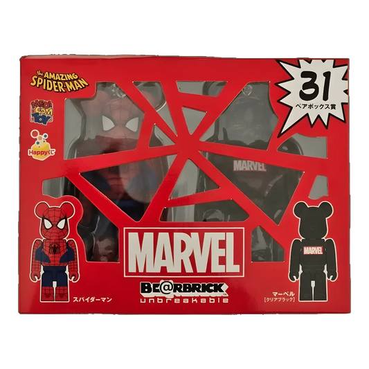 Bearbrick Happy Kuji 'MARVEL' (2012) - 31 Spider-Man & MARVEL Clear Black 100% in der Verpackung