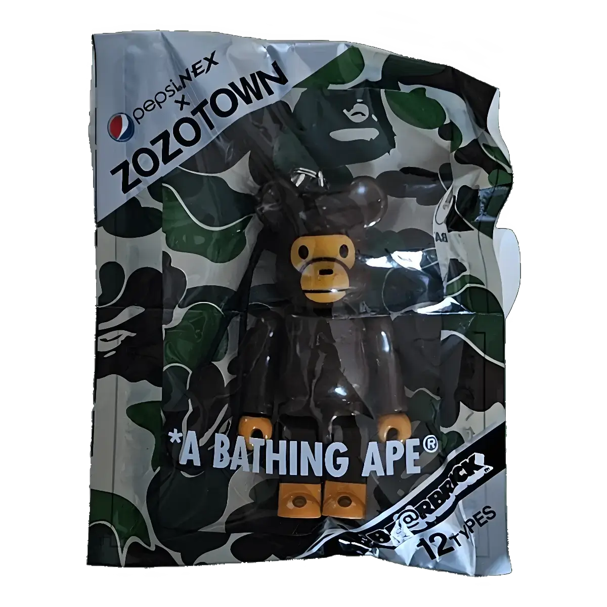 Bearbrick PEPSI.NEX × ZOZOTOWN - A BATHING APE 70% in der Verpackung
