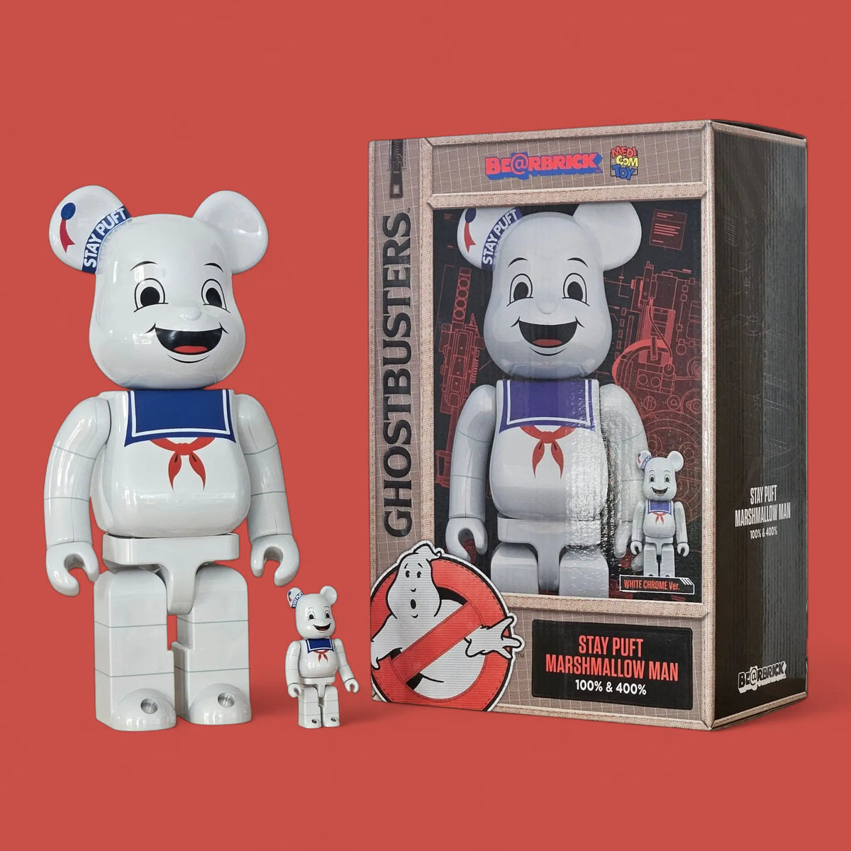 Bearbrick Stay Puft Marshmallow Man White Chrome Version 100%+400% mit Verpackung