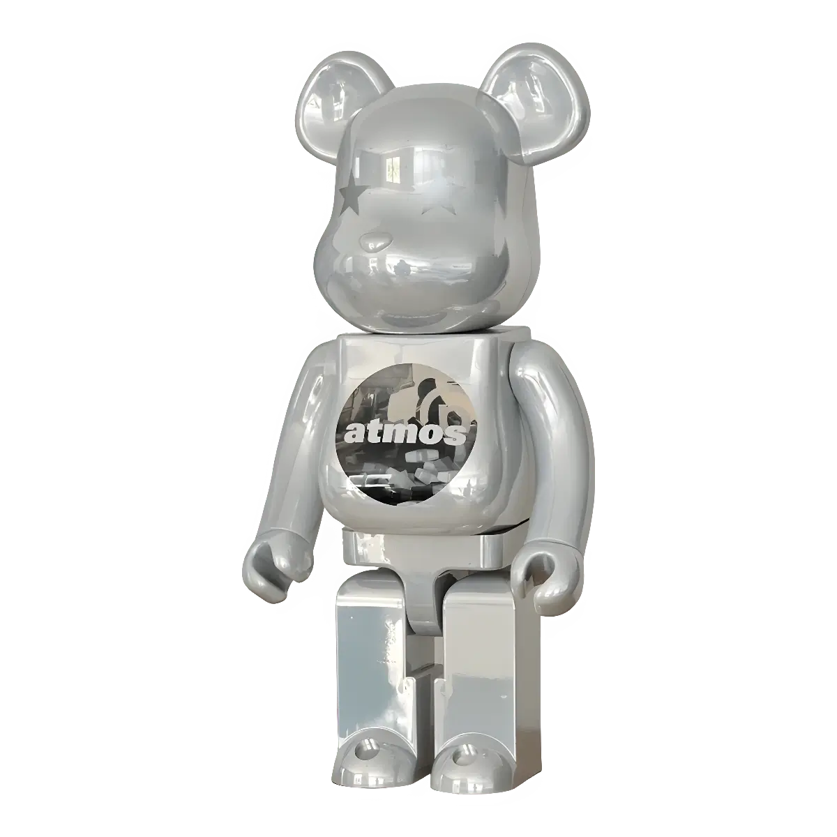 Bearbrick atmos White Chrome Version 1000% schräg