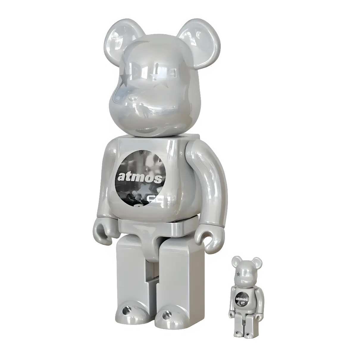 Bearbrick atmos White Chrome Version 100%+400% schräg