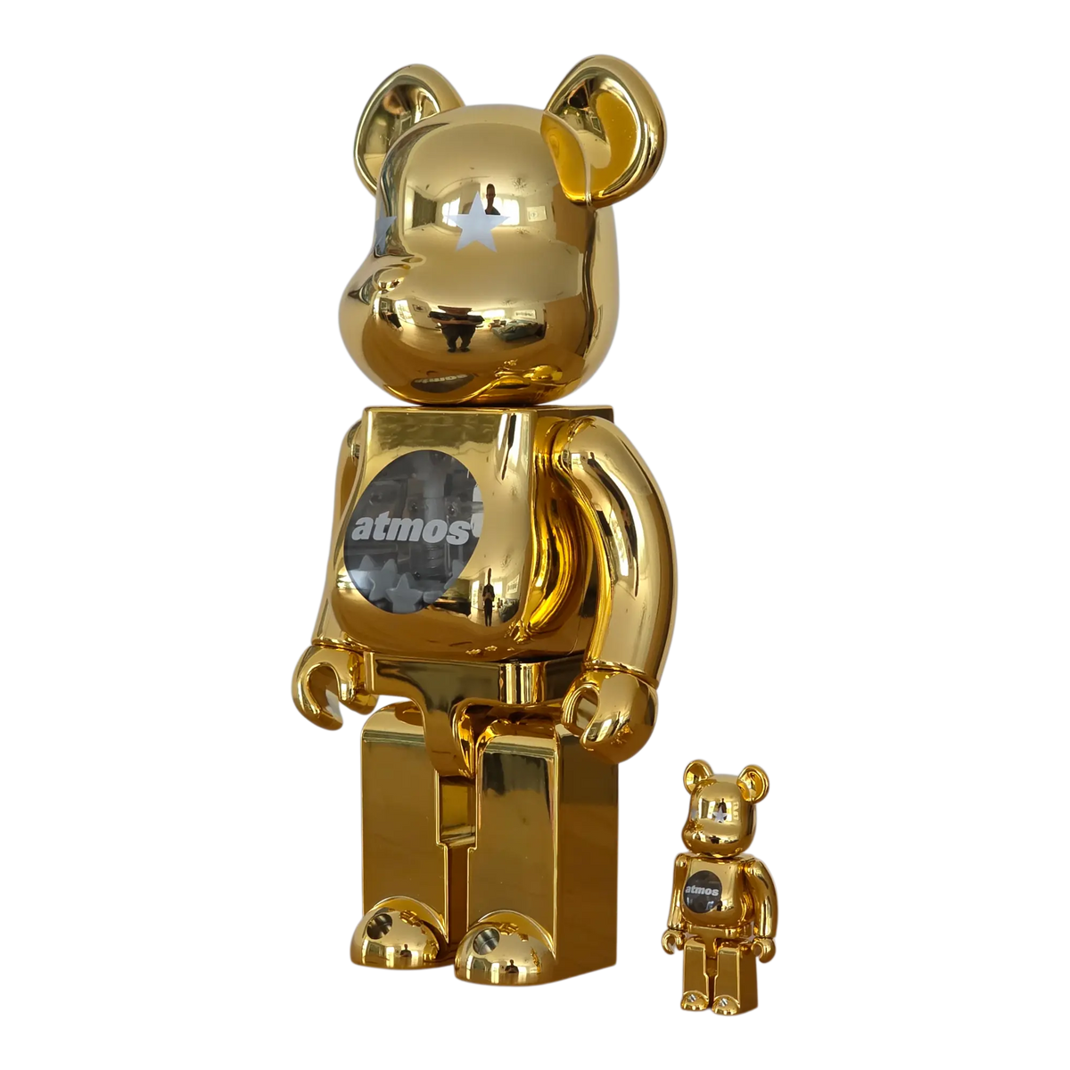 Bearbrick atmos Gold Chrome Version 100%+400% schräg