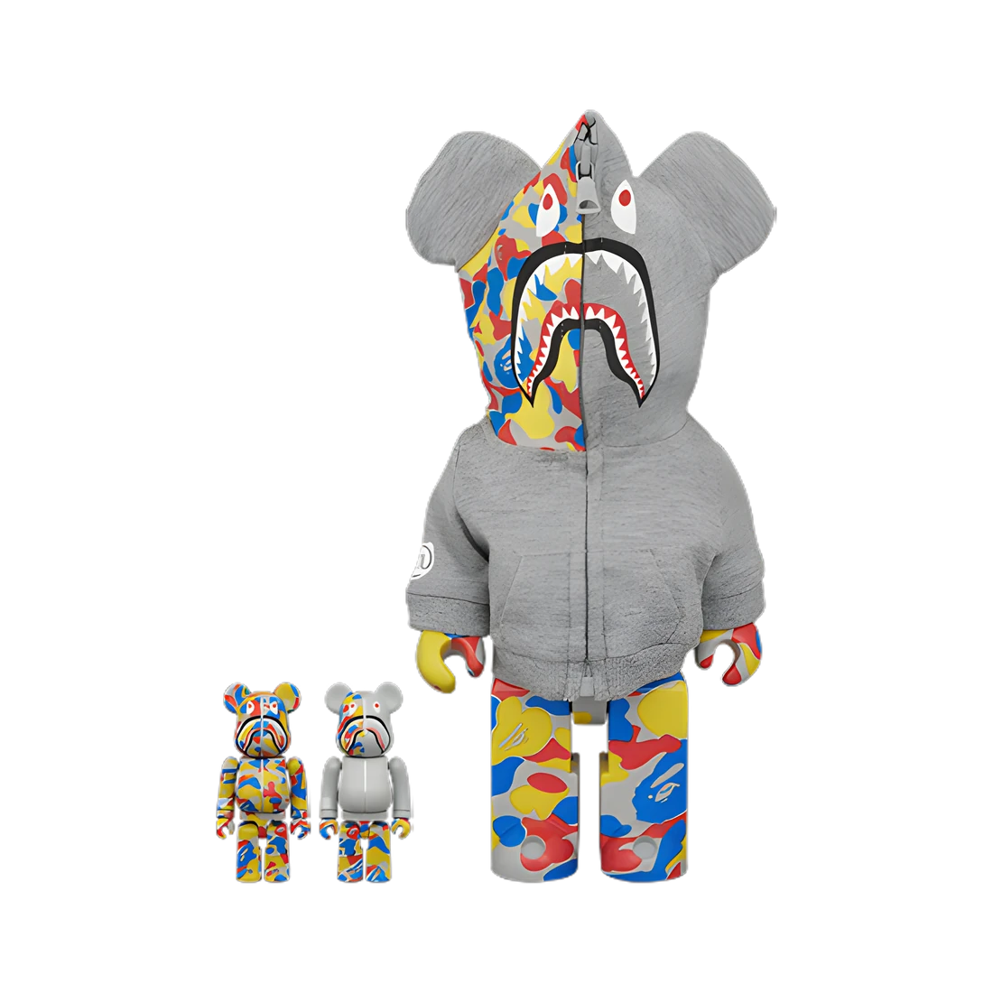 Bearbrick BAPE Camo Shark Medicom Toy 30th Anniversary 3er-Set 100%+400% Herstellerbild 1