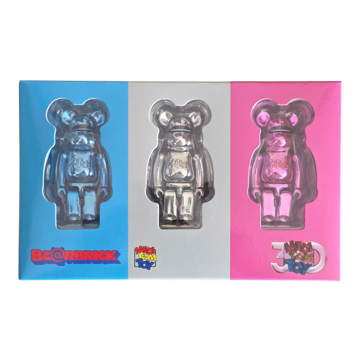 Bearbrick Hajime Sorayama Medicom Toy 30th Anniversary 3er-Set 100% Verpackungsvorderseite