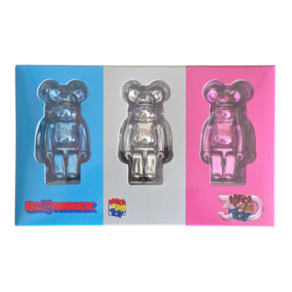 Bearbrick Hajime Sorayama Medicom Toy 30th Anniversary 3er-Set 100% Verpackungsvorderseite