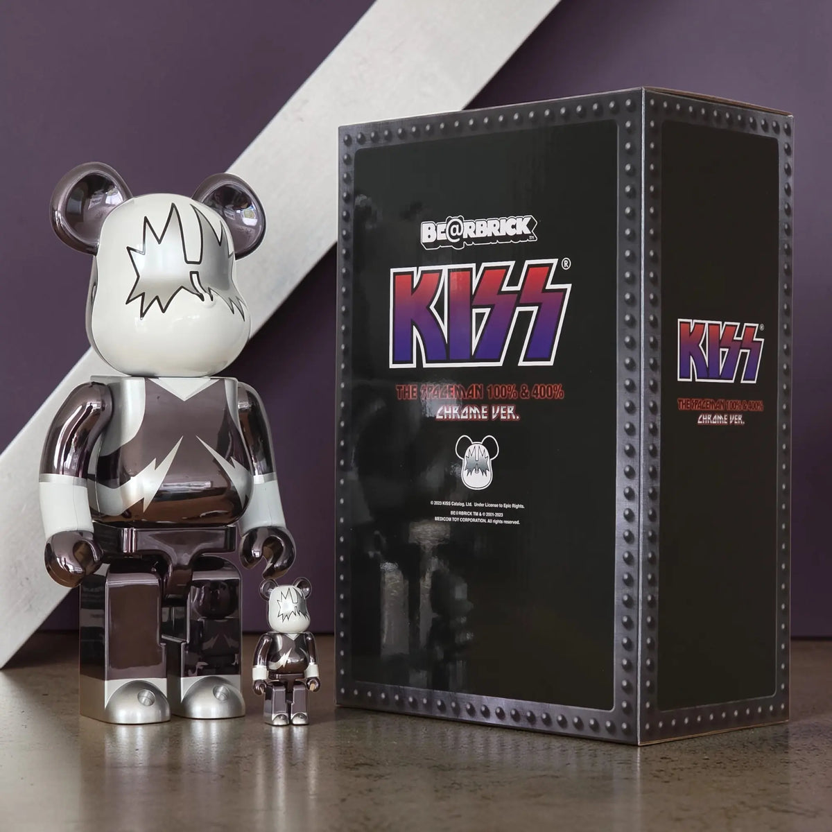 Bearbrick KISS The Spaceman Chrome Version 100%+400% mit Verpackung