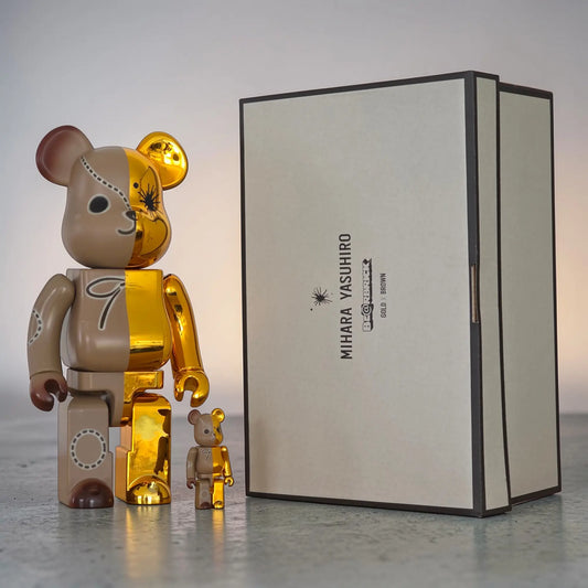 Bearbrick Maison MIHARA YASUHIRO Gold/Brown 100%+400% mit Verpackung
