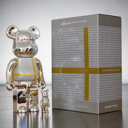 Bearbrick Medicom Toy Plus Silver Chrome Version 100%+400% mit Verpackung
