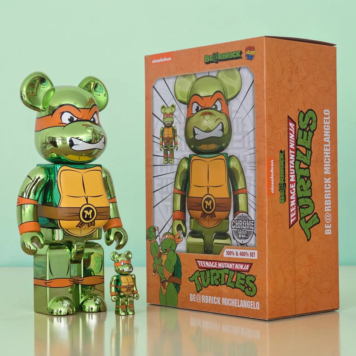 Bearbrick Michelangelo Chrome Version [Teenage Mutant Ninja Turtles] 100%+400% mit Verpackung