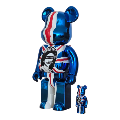 Bearbrick Sex Pistols "God Save the Queen" Chrome Version 100%+400% schräg