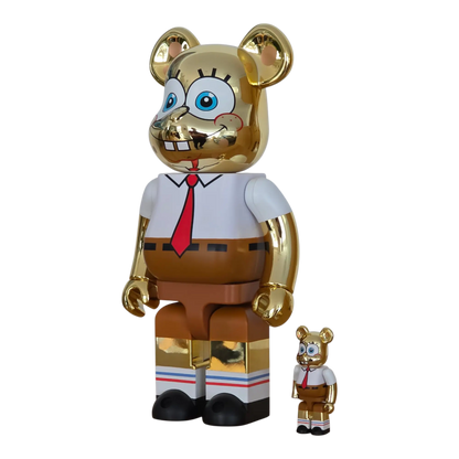 Bearbrick SpongeBob Gold Chrome Version 100%+400% schräg