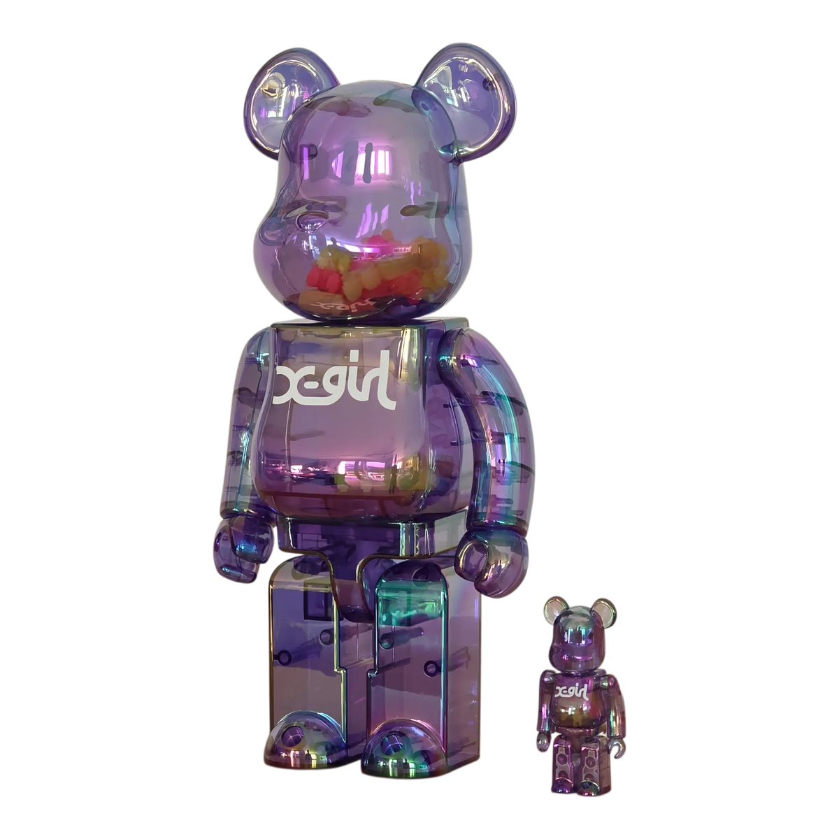 Bearbrick x-girl Clear Purple Version 100%+400% schräg