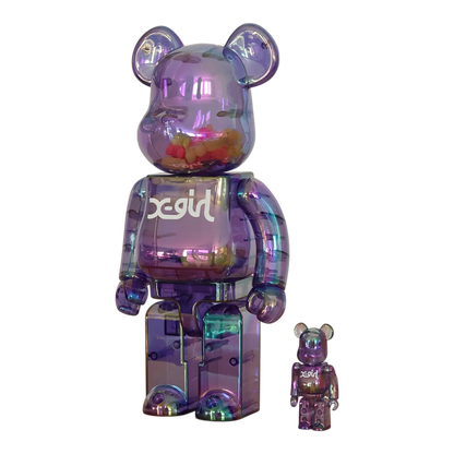 Bearbrick x-girl Clear Purple Version 100%+400% schräg