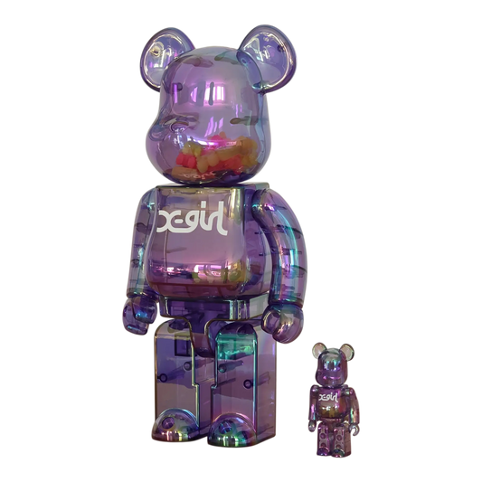 Bearbrick x-girl Clear Purple Version 100%+400% schräg